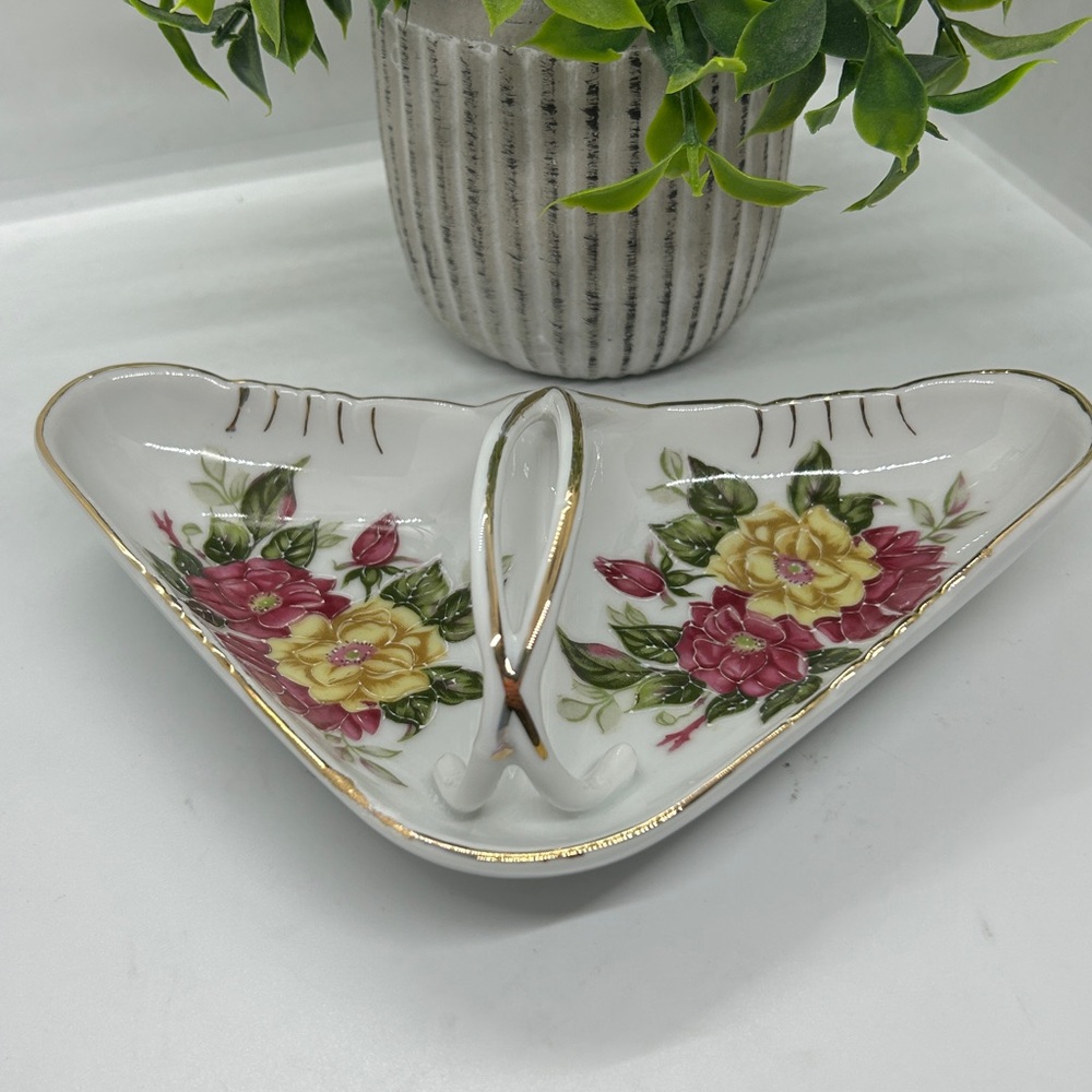 Floral Ceramic Dish with Gold Accent - Picture 2 of 14